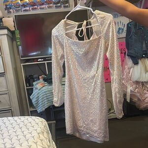 Macy's Shimmering Long Sleeve Dress - White